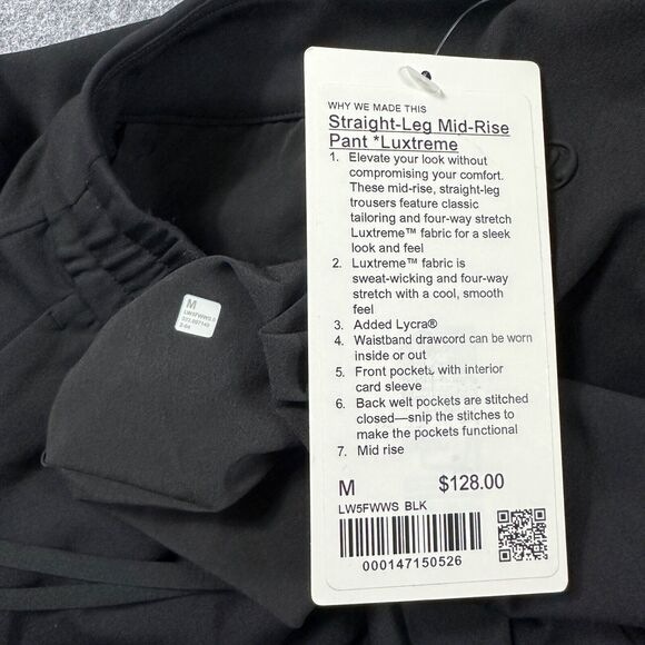 Lululemon Straight-Leg Mid-Rise Pant Luxtreme Black Size Medium - Picture 10 of 10